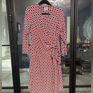 Anne Klein Geometric Red and Blue Wrap Dress